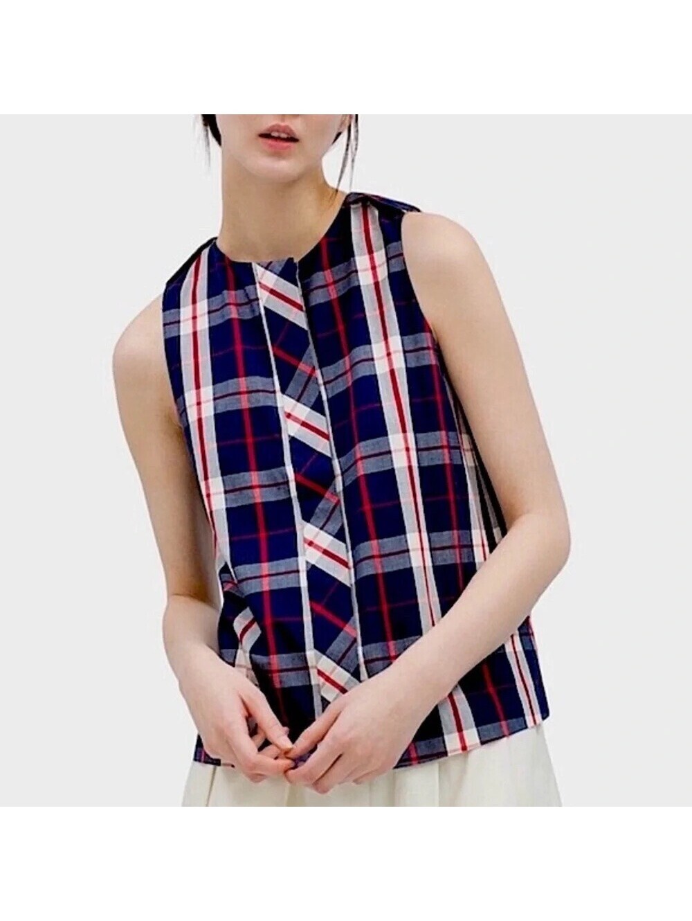 Zara Trafaluc EUC Women's Plaid Sleeveless Button Up Blouse Size XS